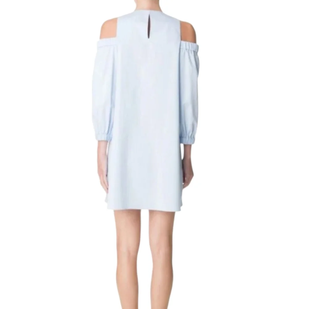 TIBI Cutout Shoulder 100% Cotton Poplin Dress in Light Blue SZ 10 - Picture 4 of 11
